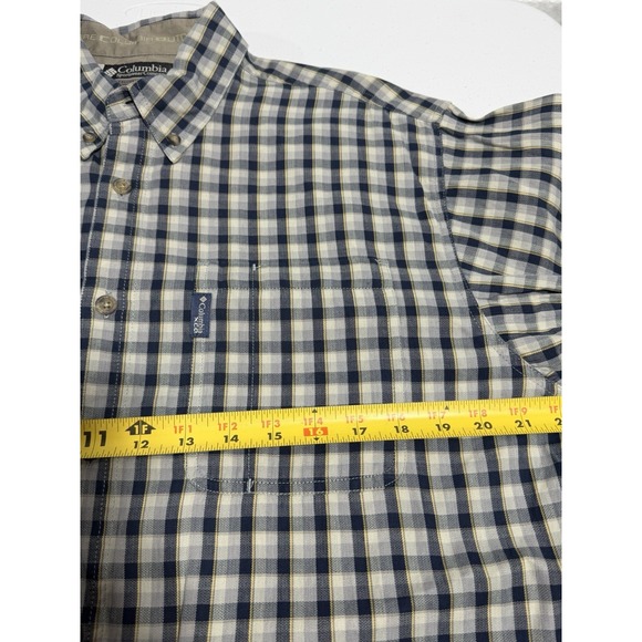 Columbia XCO Button Down Shirt Mens Medium Navy Plaid Long Sleeve Outdoor - Picture 10 of 10
